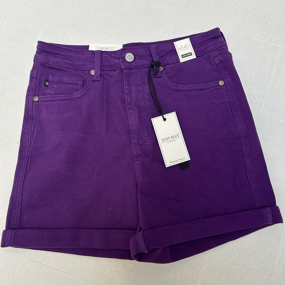Judy Blue‎ NWT Hi-Rise Tummy Control Purple Denim Shorts Sz Medium Style #150268 - Picture 5 of 6